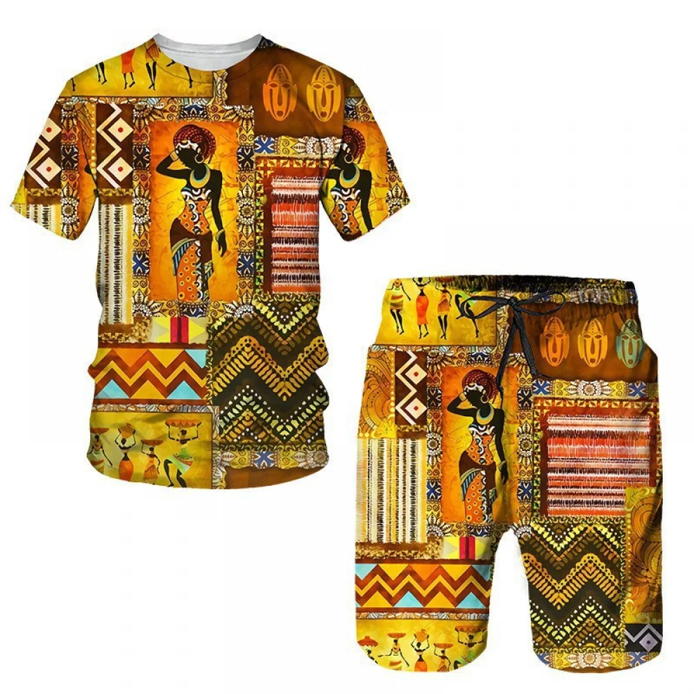 3D Print African Summer Women Men T-shirts Suit Africa Dashiki Men Tracksuit Tops Shorts Sport Leisure Suit Men Sportswear