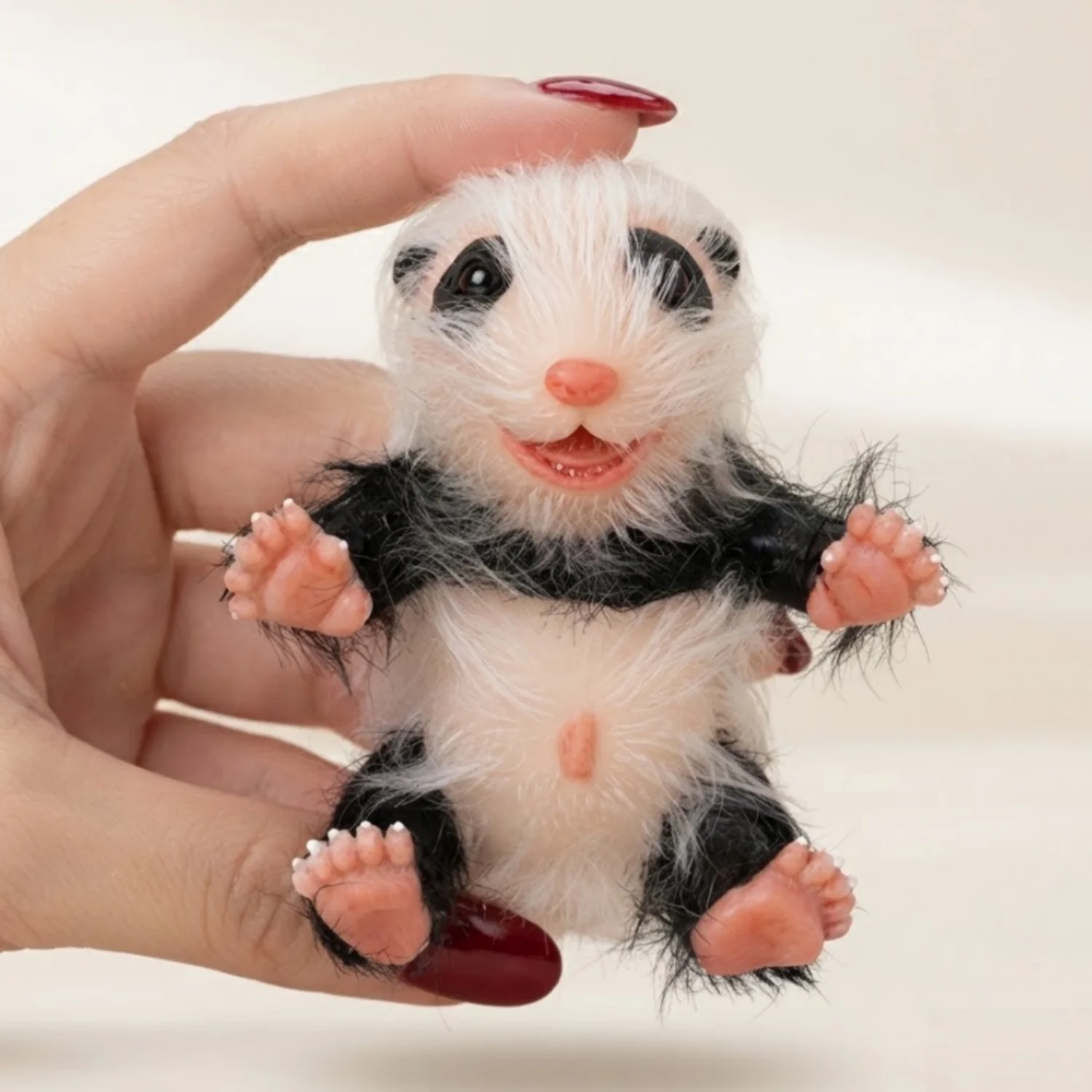 Realistic Full Body Silicone Panda Reborn Doll Hand Rooted Hair Lifelike Newborn Animal Collectible Art Toy Gift for Collection