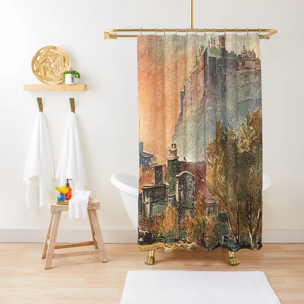 

Vintage Illustration of Edinburgh Castle From Greyfriar's Church Shower Curtain For Bathrooms For Bathroom Funny Shower Curtain