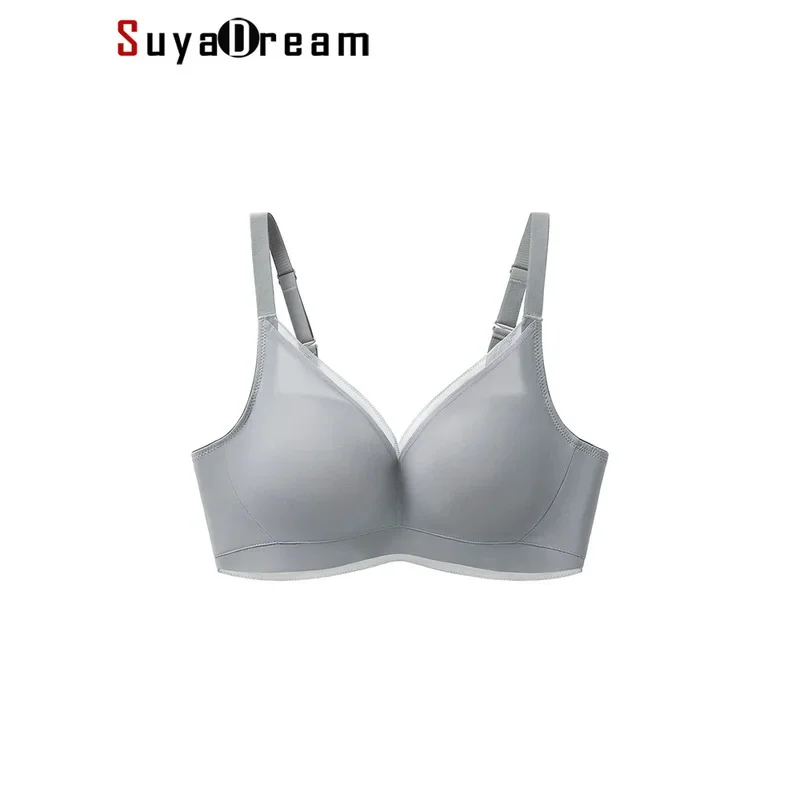 

SuyaDream, женские шелковые бюстгальтеры, 100% шелковая подкладка, без косточек, бюстгальтер с кружевной подкладкой, новинка 2024, нижнее белье, серый, черный