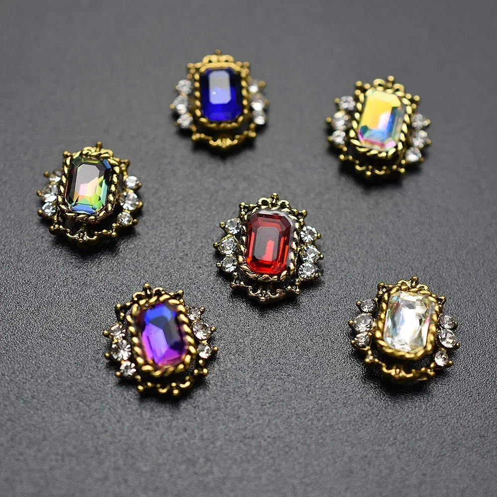 10pcs Retro Alloy Red Green Crystal Bright Strass Glitter Rhinestone Nail Art Decorations DIY 3D Jewelry Stone Supply Charms