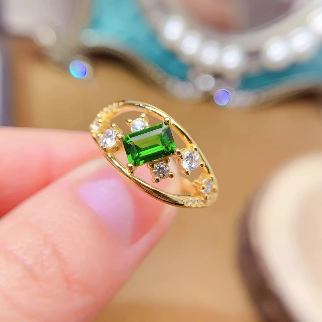 KJJEAXCMY Fine Jewelry Natural Diopside Women's Ring S925 Silver Electroplating Process Inlaid High Clarity Support Testing