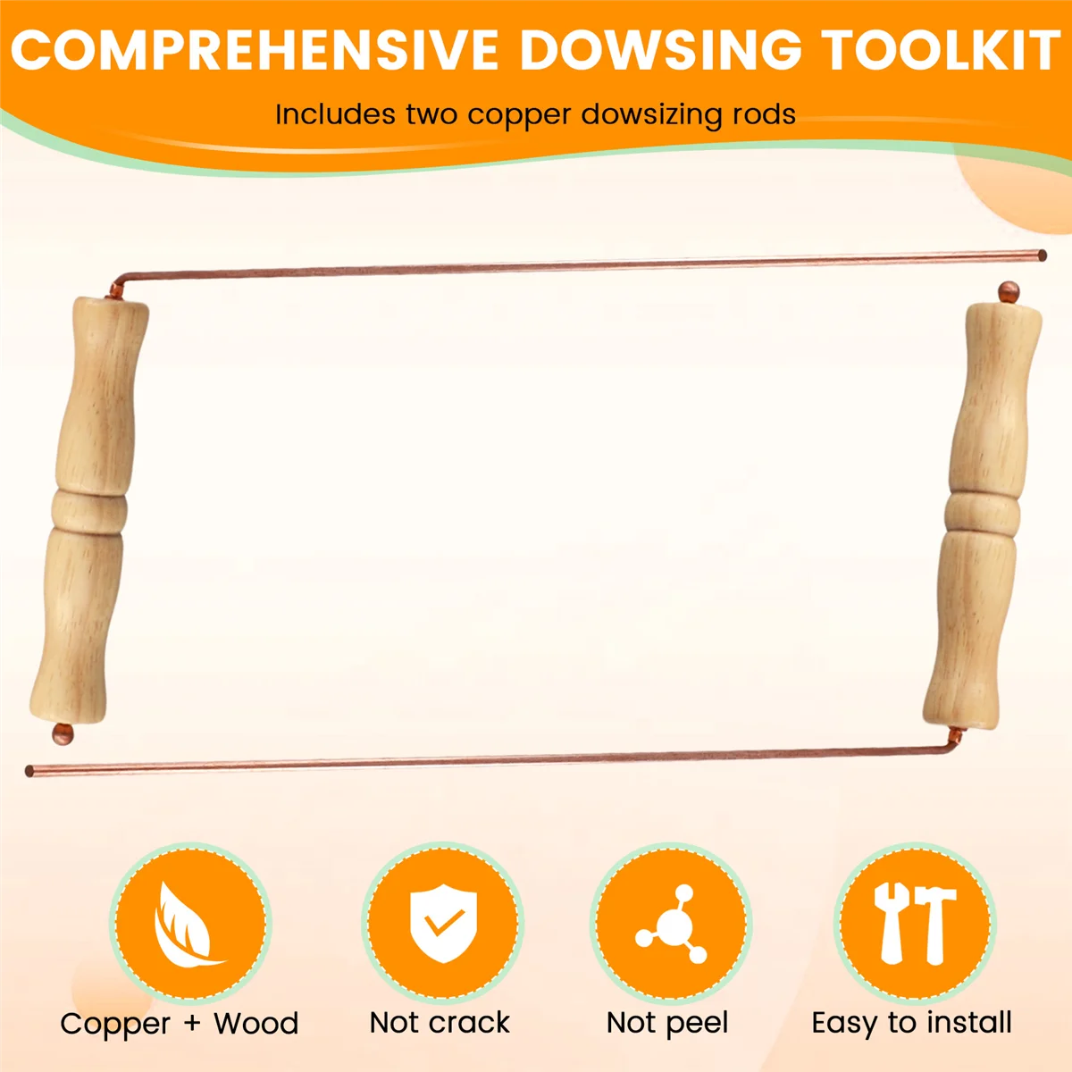 A99T Copper Dowsing Rods Kit for Divination Tool - Natural Wooden Handles Divining Rods