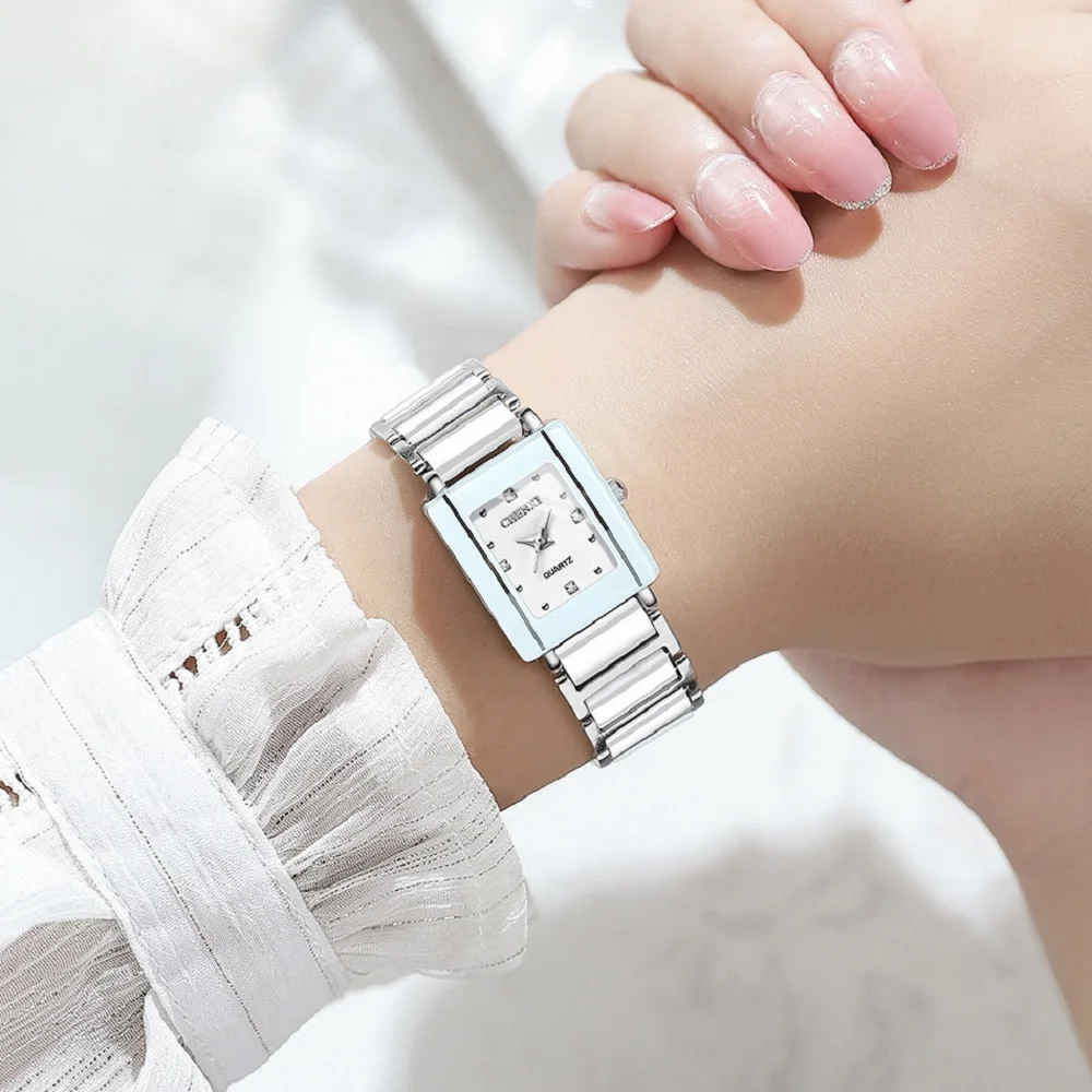 Fashion Casual Women Watch Simulated Ceramics Elegant Ladies Quartz Wristwatch White Silver Simple Bracelet Business Dress Watch