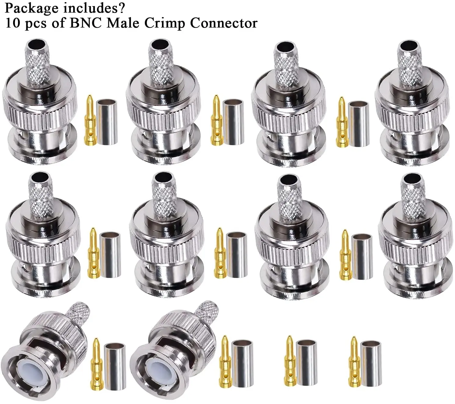 TUOLNK  BNC Male Connector BNC Male Plug Crimp Connector 10 pcs for RG58 RG142 Coaxial Cable BNC Type Solder Converter