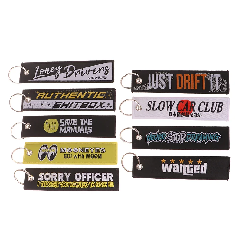 

1PC Fashion Trinket Double Sides Embroidery Tag Keychain Motorcycle Cars Key Accessories