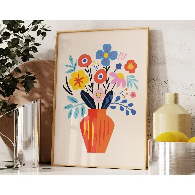 Multiple sizes 1pc frameless Canvas Painting 1pc Retro Beige Floral Line Printing,Simple Canvas Painting,Frameless Modern Plant