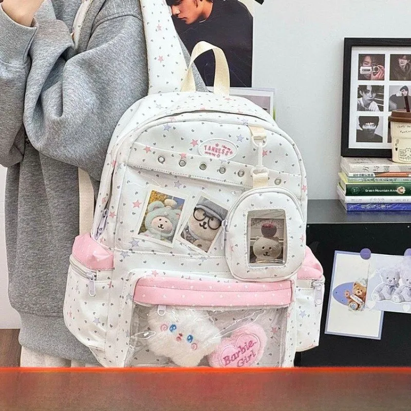 Summer 2026 Polka Dot Star Pain Bag Double Shoulder Backpack for Junior And Senior High School Girls College Students Book Bag