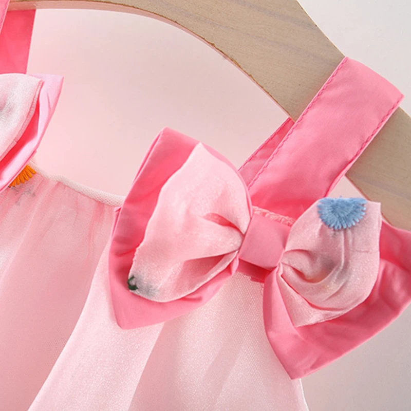 Summer New Girl Baby Dress Bubble Sleeve Flower Bubble Sleeve Bow Embroidered Flower Open Back Sweet Princess Dress