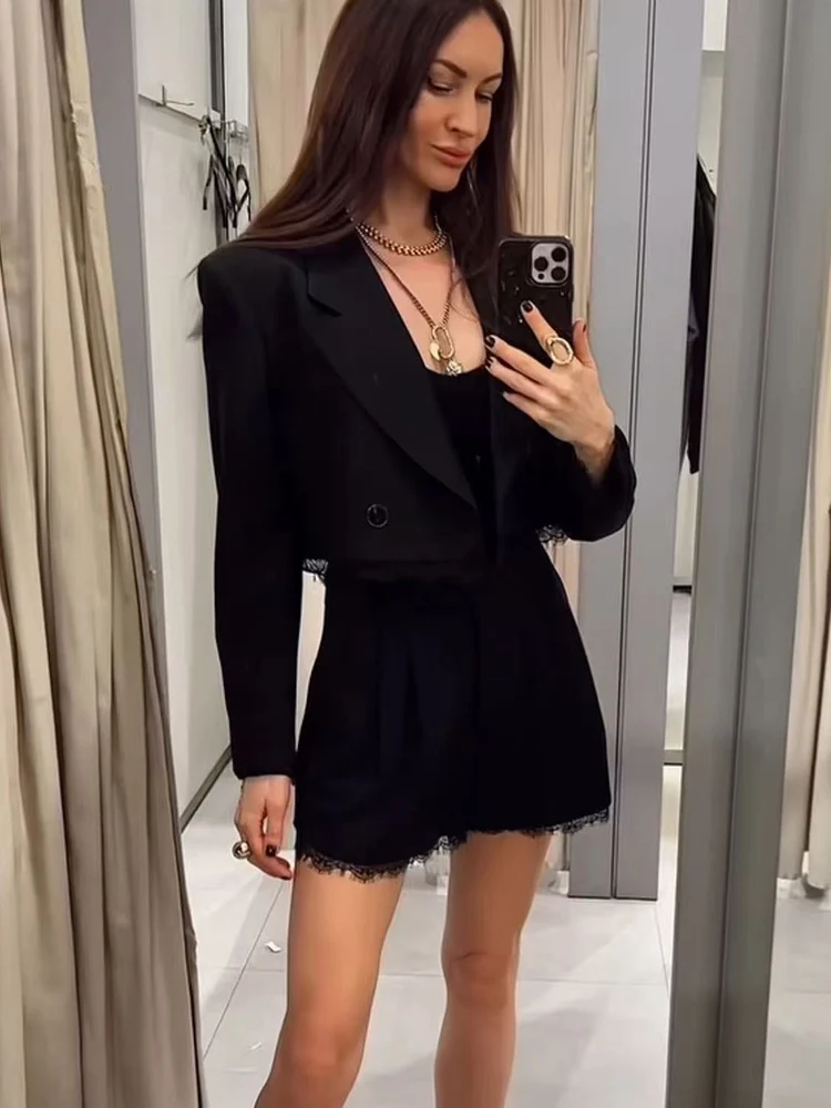 

Elegant Women's Blazer Shorts Suit Solid Long Sleeve Single Button Short Coat Chic Shorts 2026 Spring New Female 2 Pieces Set