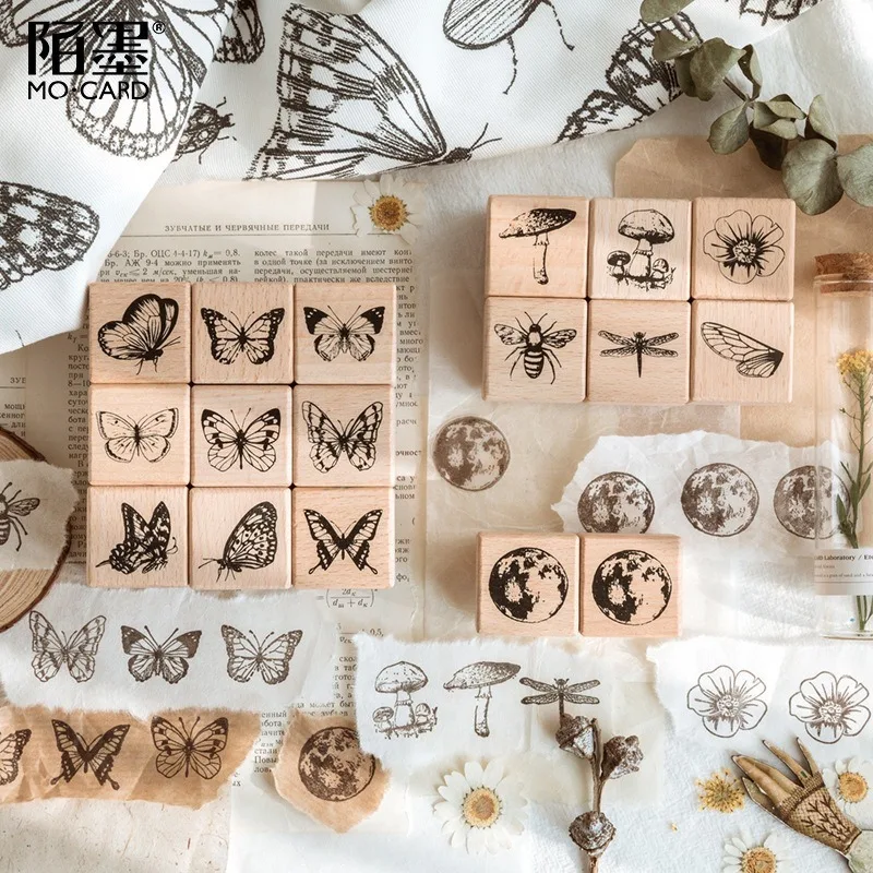 Vintage Schmetterling Pilz Stempel für Scrapbooking Junk Journaling Biene Libelle dekorative Handwerk liefert DIY Hobby Siegel