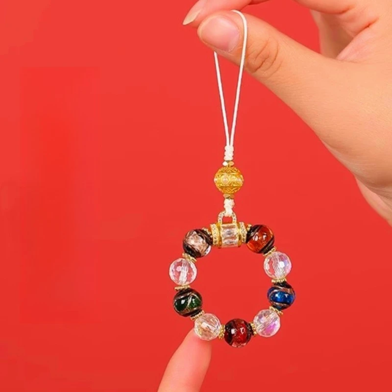 Crystal Glazed Duobao Mobile Phone Keychain Pendant Female Chinese Design Buddha Beads Rosary Hand Twist Bag Hanging Jewelry