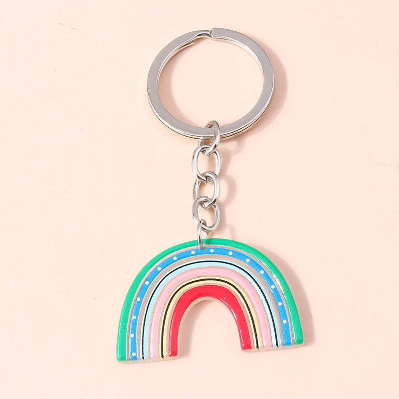 Niedliche Regenbogen Schlüssel anhänger Emaille Pflanze Kaktus Sonne Charms Schlüssel ringe Souvenir Geschenke für Frauen Männer Auto Schlüssel Handtasche Anhänger Schlüssel anhänger – Detail 13