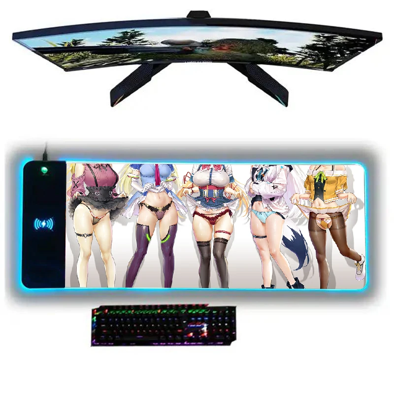 

Hololive Mause Pad 15W Wireless Charger Charging Sexy Girls Mouse Mats Xl Anime Backlight Desk Extended Keyboard Pads Rgb Mat