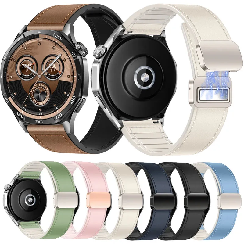 20mm 22mm silicone magnético + pulseira de couro para huawei relógio GT6-5-4 pro 46mm banda de substituição xiaomi relógio S4-3-2acessórios cinto