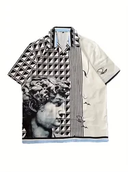 Men's beautiful printed shirt for summer outdoor activities, casual breathable button down beach short sleeve shirt