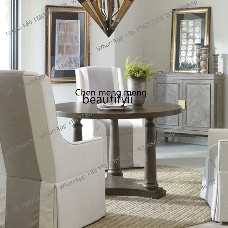 

M178 American small apartment log old round tea dining table European restaurant retro simple special-shaped dining table