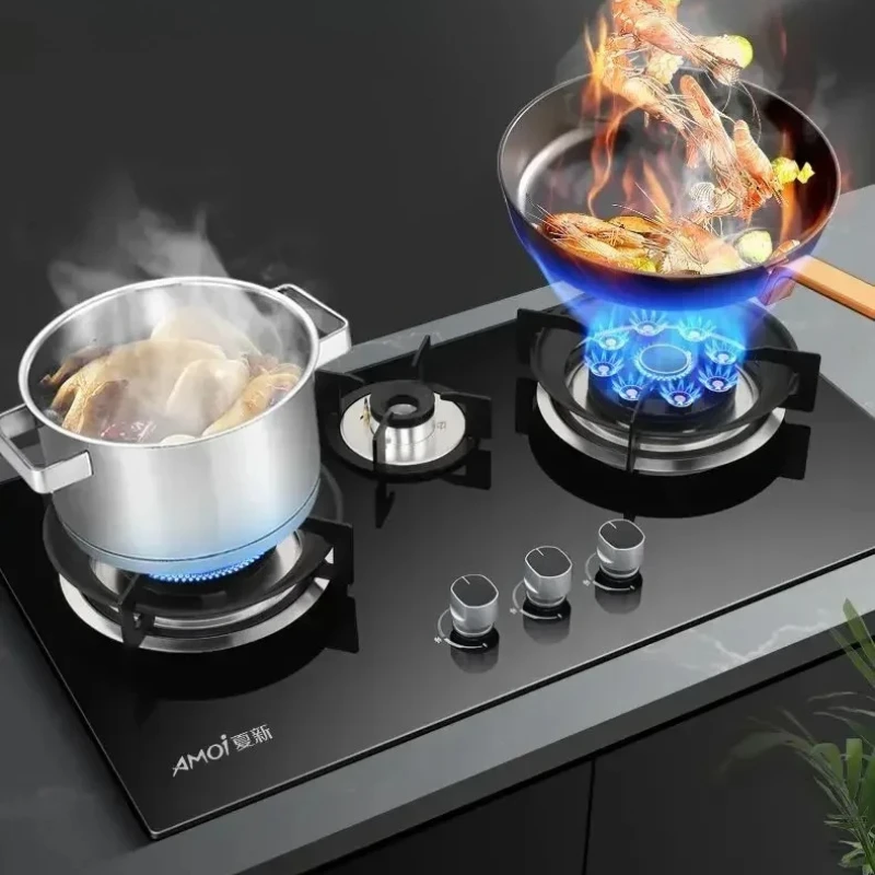 

【горячий товар】 Бытовая газовая плита Настольная встроенная двухцелевая откидная крышка Трехуровневая плита с защитой от пламени