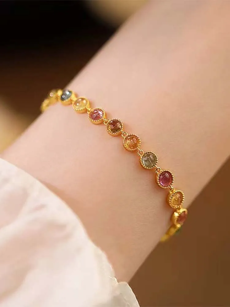 

Iridescent Crystal Bubble Bracelet - Elegant Gold Chain Bracelet With Colorful Gems For Women
