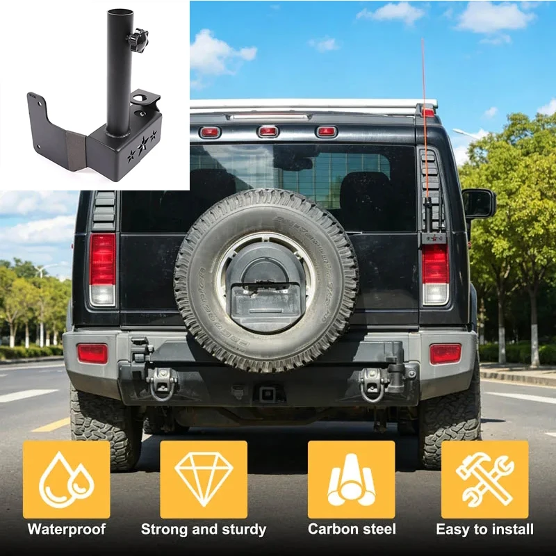 For Hummer H2 2003-2009 Car Accessories Carbon Steel Black Car Tailgate Antenna Flagpole Base Bracket Decorative Accessories