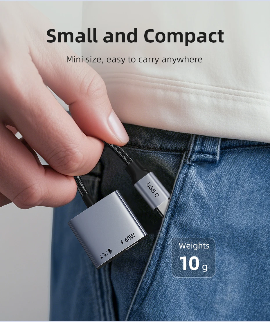 CABLETIME USB-C auf 3,5-mm-Audio-Adapter USB-C Kopfhörer 2-in-1 PD 60W Typ-C auf 3,5-mm-Klinkenadapter Hi-Fi für iPhone Xiaomi – Detail 9