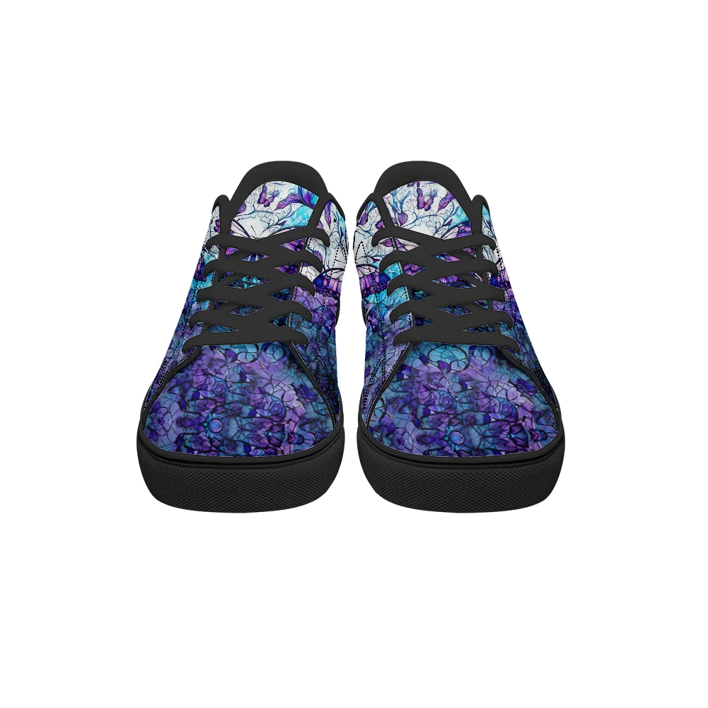 أحذية كلاسيكية بنمط الفراشة الأرجوانية بخلفية سوداء كاجوال أحذية عصرية أحذية رياضية في الحرم الجامعي