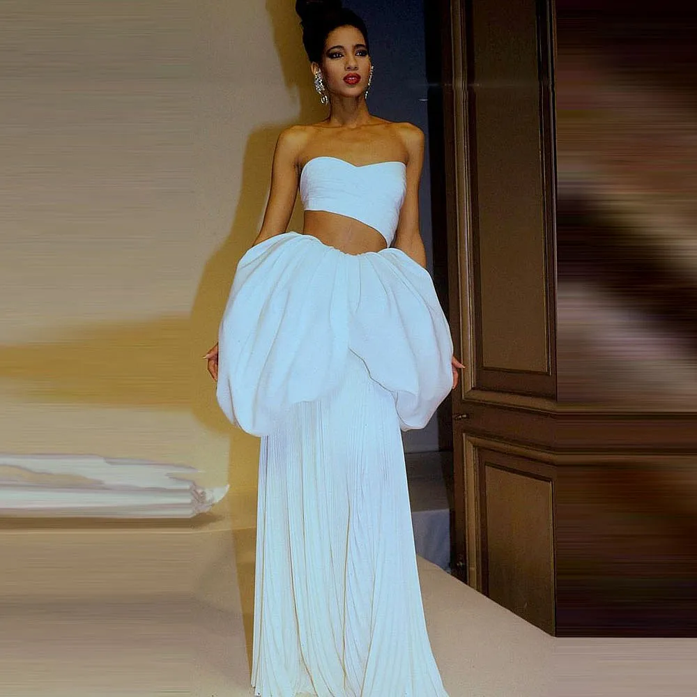 

White Two Pieces Holiday Dresses Summer Wear Women Mermaid Birthday Party Gowns For Photos Strapless Peplum Beach Gowns