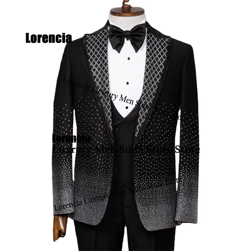 Customized Intricate Embroidery Sequin Suit 3 Pieces Set Male Party Blazers High Quality Groom Wedding Tuxedos Slim Crystal Homm