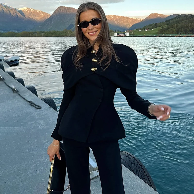 

Tornova Women's Retro Slim Blazer Coat Fashion Close Waist Cloak Chic Suits 2025 Autumn Winter Buttons Splice Female Blazers