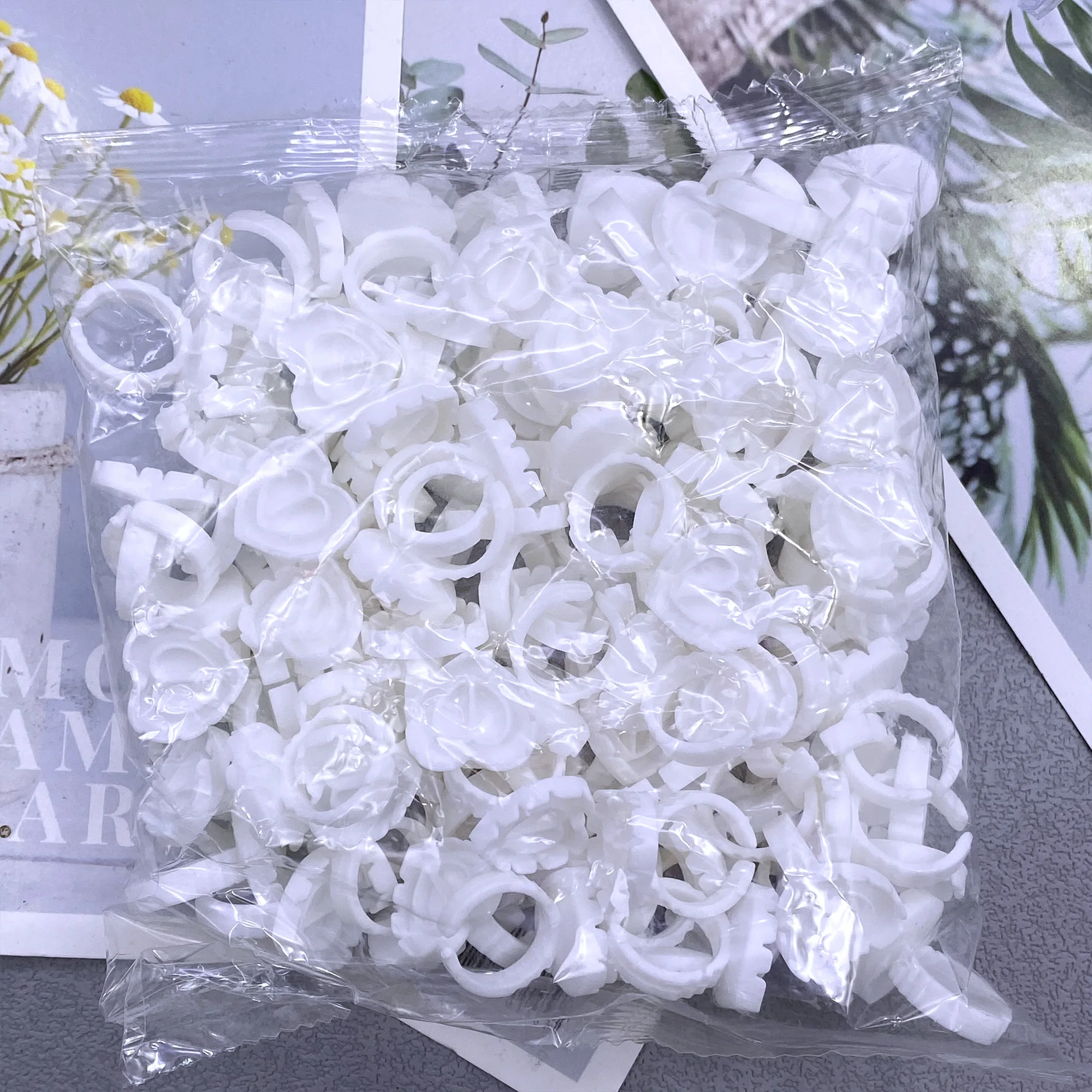 500 pçs cola de cílios ventilador copo anéis titular recipiente branco tatuagem pigmento descartável ferramentas de extensão de cílios lash suprimentos