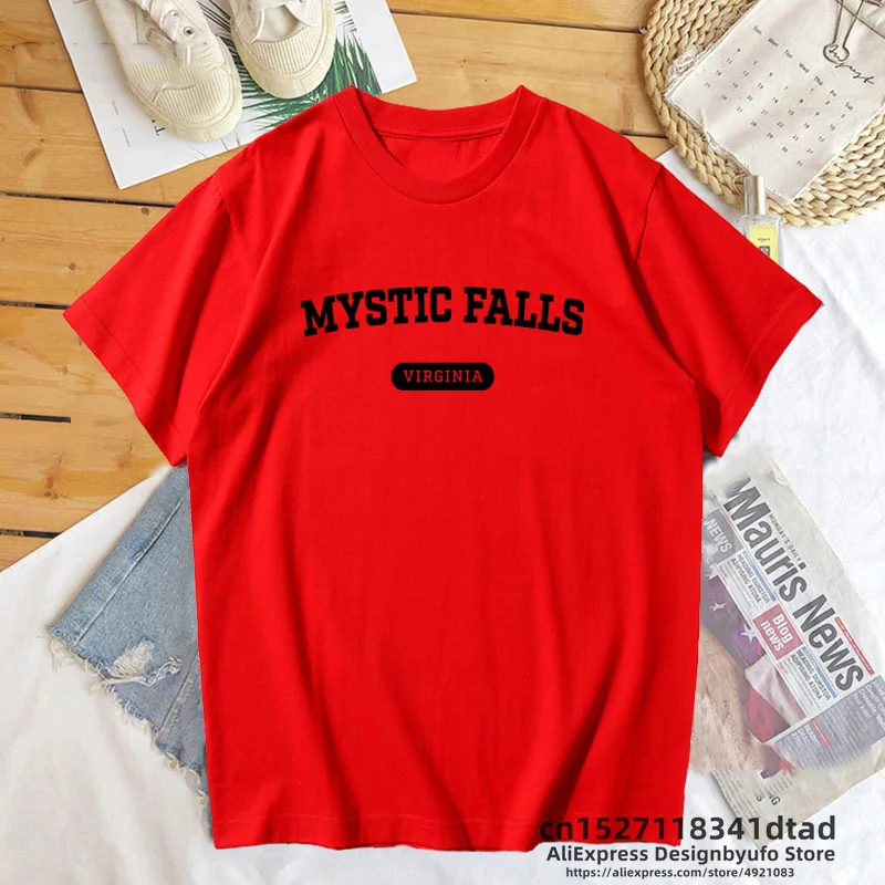 Mystic Falls Virginia T-shirt The Vampire Diaries Tshirt Woman  Short Sleeve Tee Shirt Vintage Summer Clothing for Woman