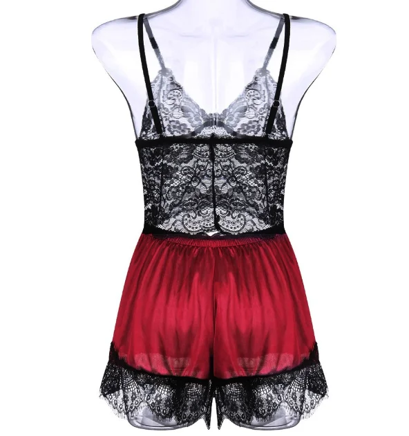 2-teiliges Damen-Pyjama-Set aus sexy Spitze, durchsichtiges Bralette, Cami-Top und Shorts, atmungsaktive Nachtwäsche, Sommer-Dessous in Übergröße – Detail 3
