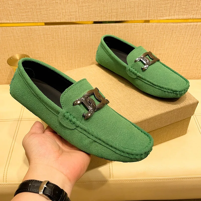 Suede Leather Shoes Men Size 39-46 Luxury Man Loafers Soft Moccasins Men's High Quality Shoes Casual Chain Driving Flats Penny