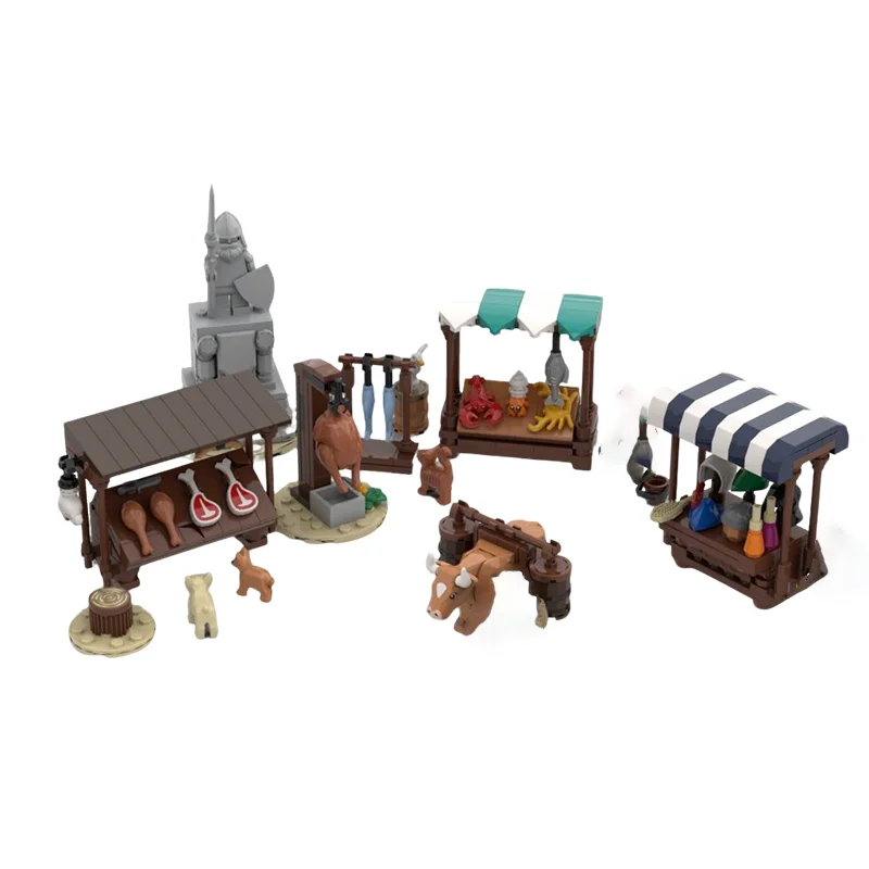 418pcs MOC Medieval Market Castle Model Building Blocks Toy Construction DIY Christmas Gift Creative Education Idea Brick