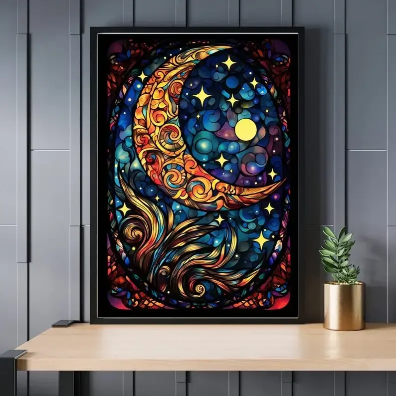 300-1000Pcs Stained Glass Moon Jigsaw wooden Puzzle Vibrant Colors Detailed Design Perfect Gift for Beginners Puzzle Collectors