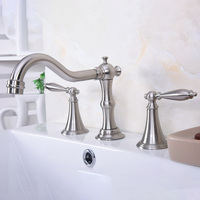 Brushed Nickel Brass Widespread Deck-Mounted Tub 3 Holes Dual Lever Handles Kitchen Bathroom Tub Sink Basin Faucet Tap  mbn018