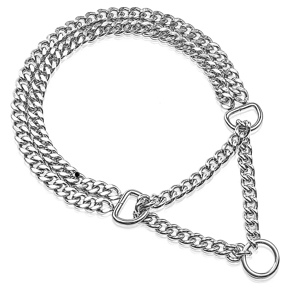 Pet Metal Martingale Pinch Collar for Dogs Adjustable Stainless Steel Dog Collar for Training Double Link Plated Dog Choke Chain