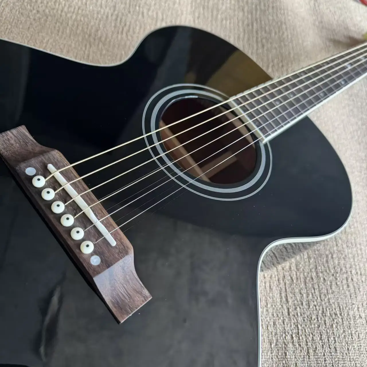 HOT Flok Guitar 40 Inch Black J180  Spruce Solid Top Retro Rich Tone Advanced Performance Specific Cross Carving