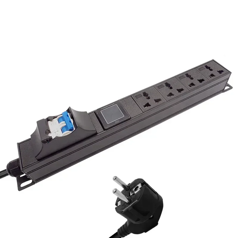 16A air switch PDU Power Strip Engineering Network Cabinet Rack with ammeter aluminium alloy 4AC 10A universal socket