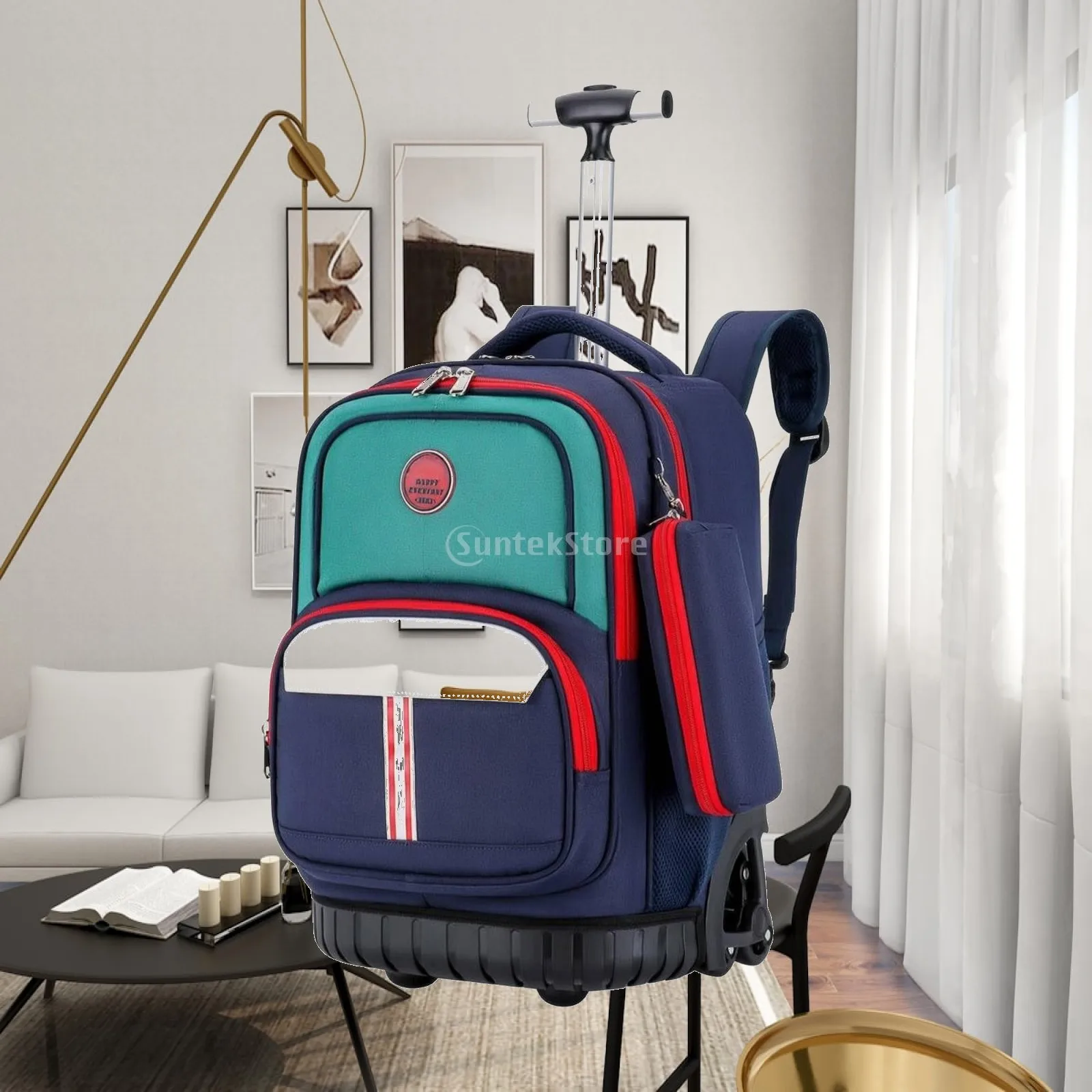 School Backpack with Wheels for Children Trolley Bag Rolling Kids Backpack with Mesh Side Pockets Rain Cover