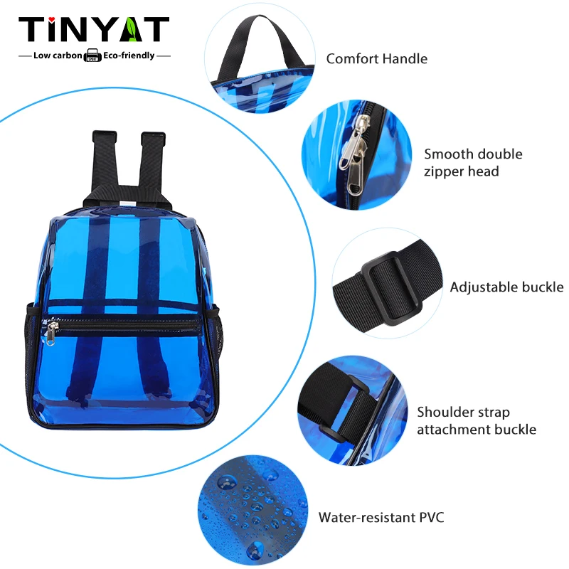 Minimalist Fashion Color Block Lightweight Large Capacity Transparent PVC Backpack for Students Teens Girls Boys Back to School