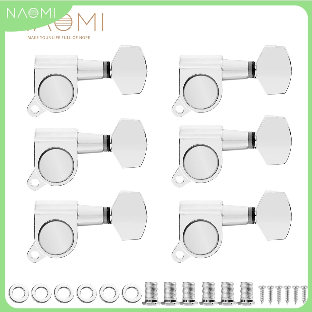 

NAOMI Guitar Parts 6 Right Machine Heads Knobs Guitar String Tuning Pegs Machine Head Tuners Chrome 15:1 Gear Ratio Sealed