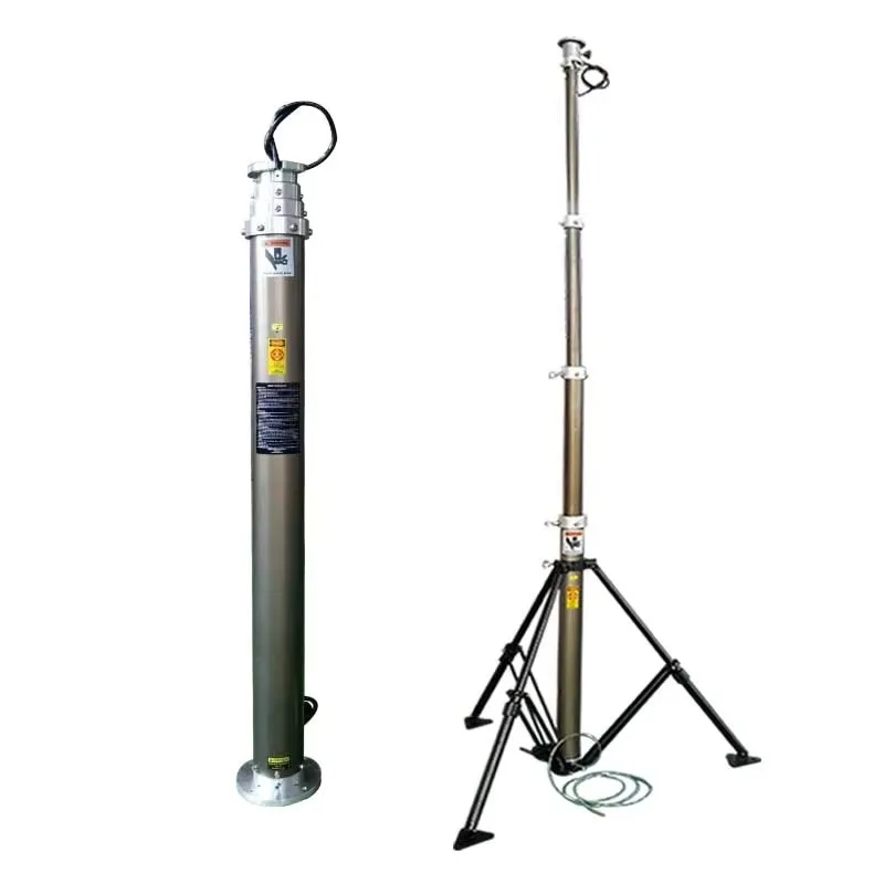 6 Meter Aluminum Alloy 6063 T5 Telescopic Mast Portable Foot Pump Light Pneumatic Tripod 25kg Payload 80km/h Windload