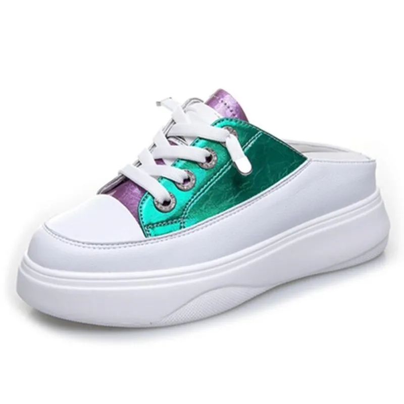 

НОВЫЕ летние женские тапочки из натуральной кожи, кроссовки на плоской подошве, женская дышащая повседневная обувь, женские сандалии на платформе со шнуровкой и низким верхом