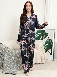Women Spring and Autumn Pajamas Set Long -Sleeved Pants Plus Size S-3XL 100% Viscose Nightwear Suit Sleepwear Lady Pyjamas