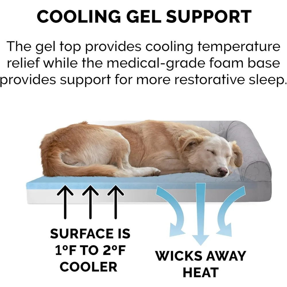 Large Dog Cooling Gel Bed with Removable Bolster and Washable Cover, Suitable for Dogs up to 95 lbs