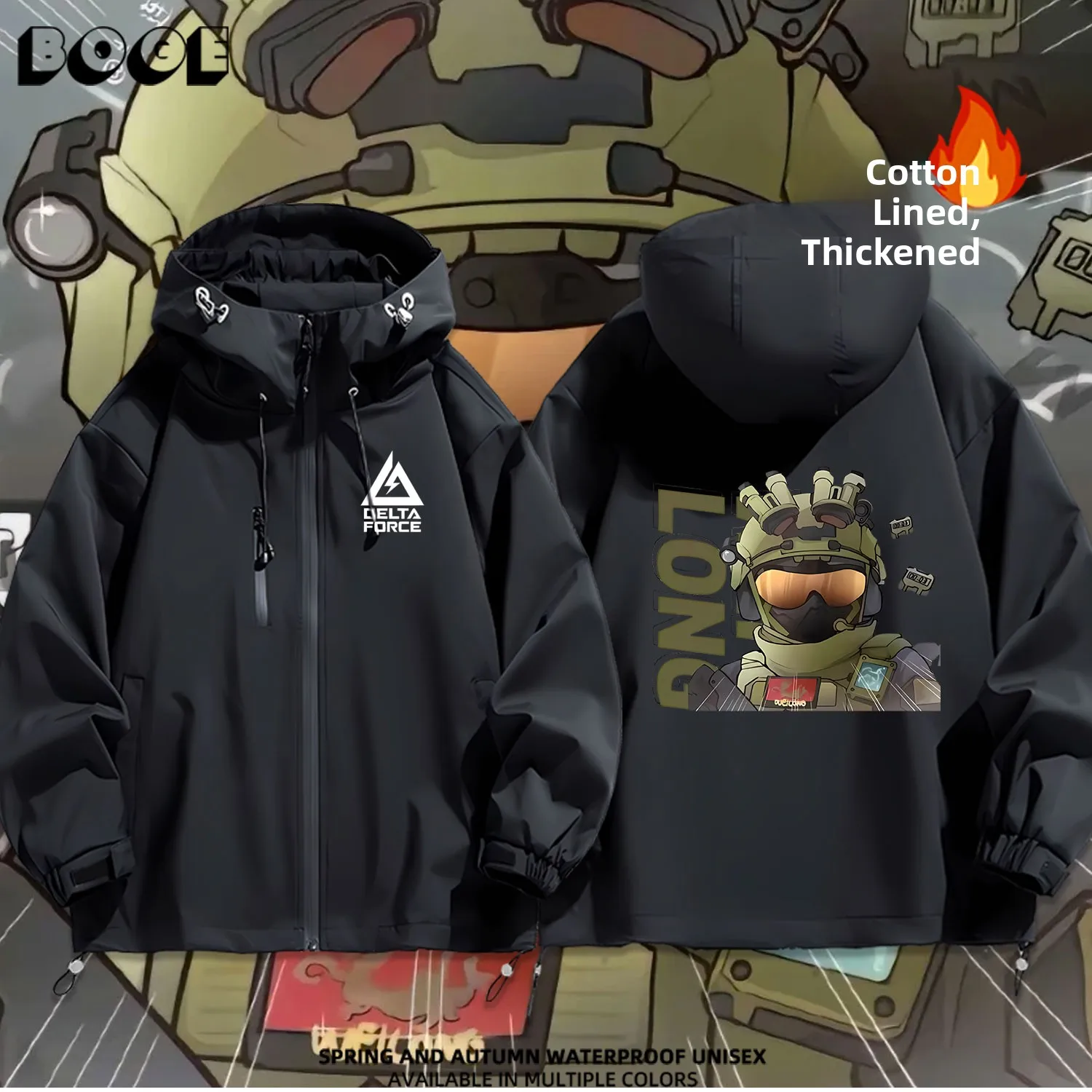 

Delta Operation Game V-Raptor Claw Bee Doctor Red Wolf Cartoon Q Version Hooded Jaet Thiened Cotton Coat Jaet