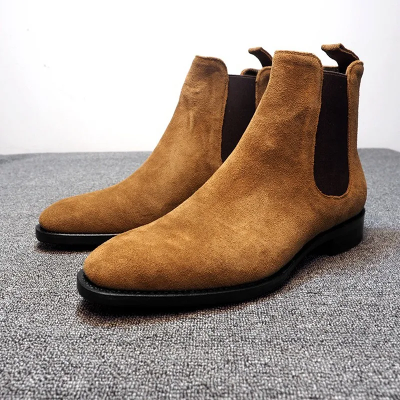 

Men's Chelsea Boots Suede Leather Ankle Boots Flat Business Dress Boots Designer Slip on Casual Shoes Plus Size Outdoor Men Boot