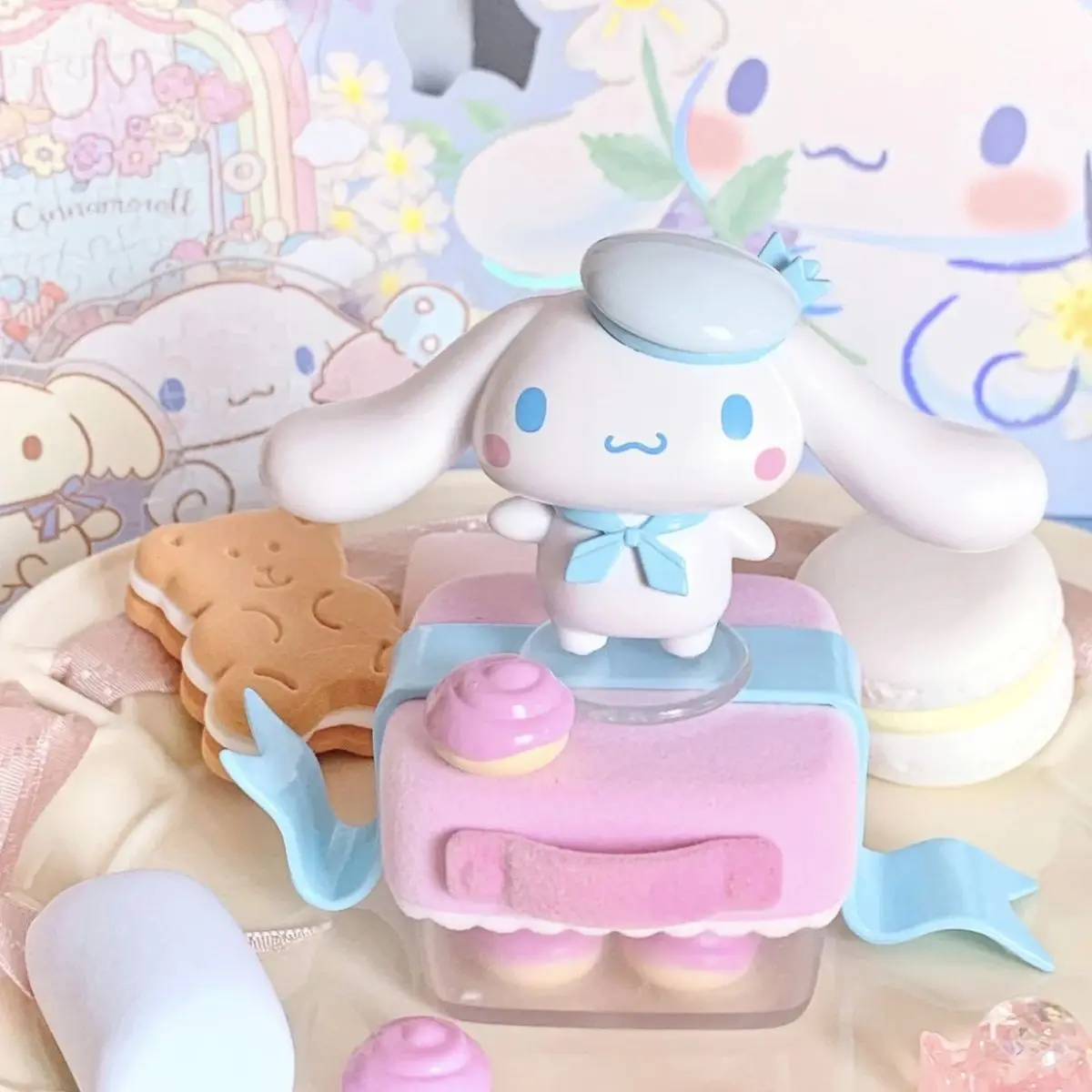 2023 Echte Sanrio Pvc Cinnamorroll Dessert Huis Blinde Doos Beeldje Kawaii Collectie Speelgoedkamer Decoate Verrassing Cadeau Voor Meisje