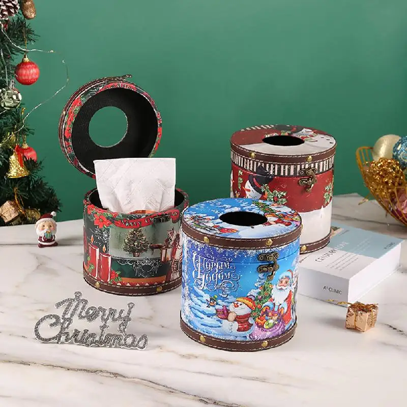 New Christmas Tissue Box Holder Crafts Practical Decorative Cartoon Tissue Box Cover for Living Room Kitchen Holiday Desk Indoor